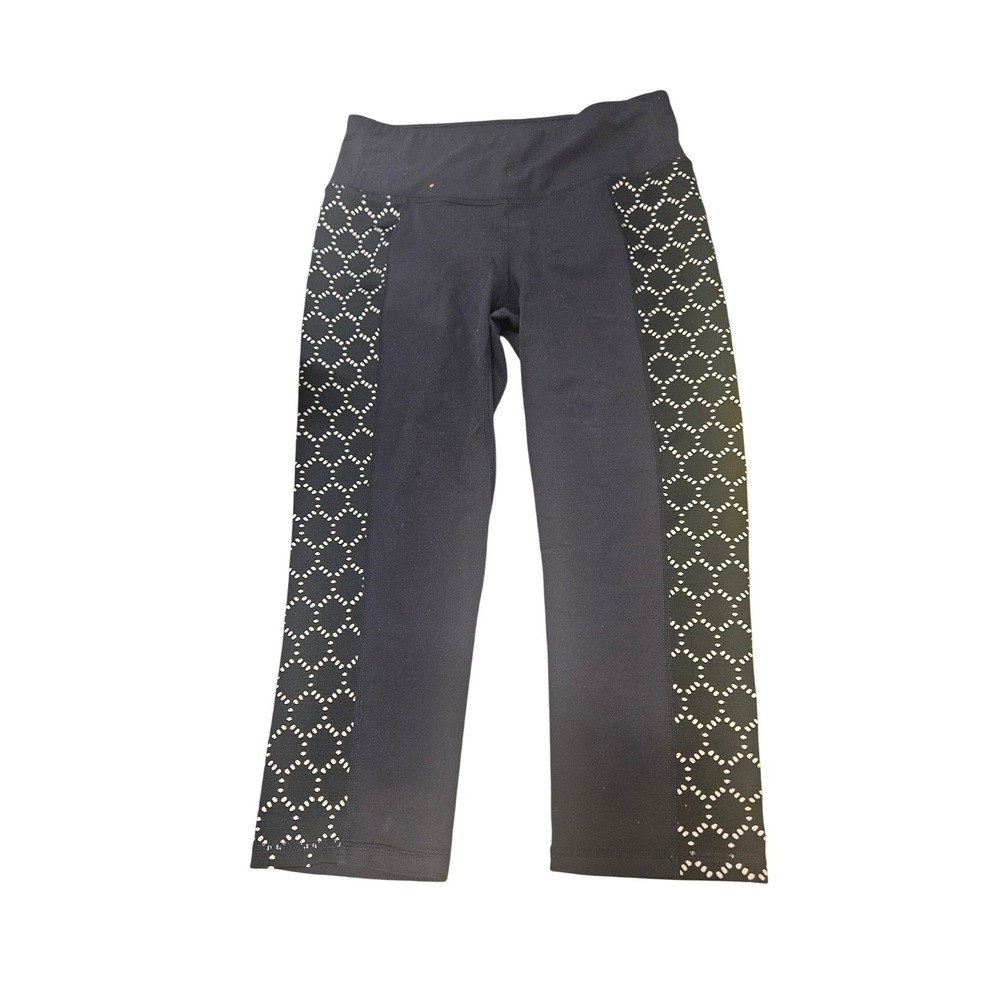 Athleta Women's  Navy‎ Laser Geometric Side Panel Crop Leggings Size Medium